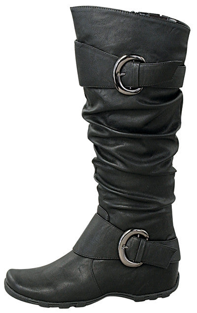Black Knee-High Flat Boots With Buckles – LABEL|SHOES