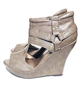 Taupe Wedge Booties Sandals-Seduced - LABELSHOES