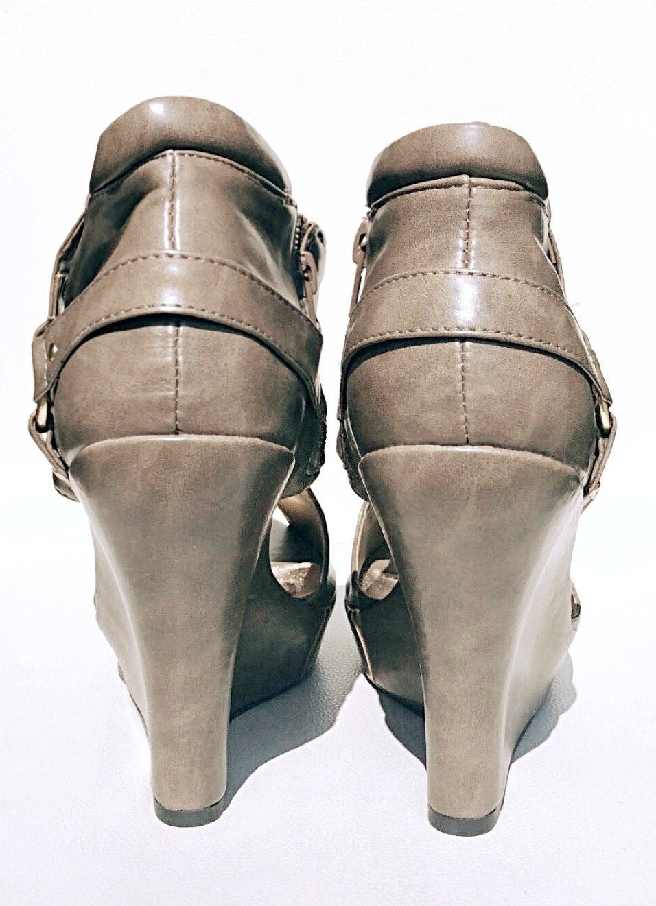 Taupe Wedge Booties Sandals-Seduced - LABELSHOES