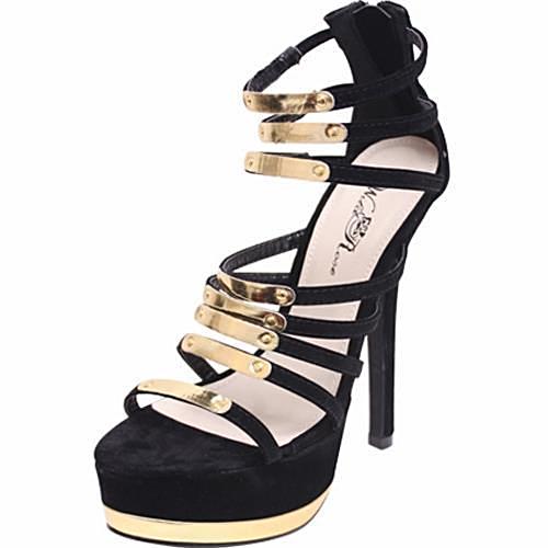Black & Gold Sued Sandals