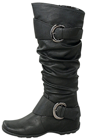 Black Knee-High Flat Boots With Buckles – LABEL|SHOES