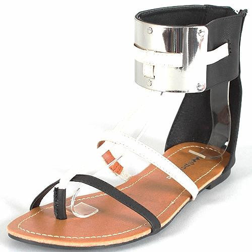 Metallic Ankle Cuff Flat Sandal - LABELSHOES