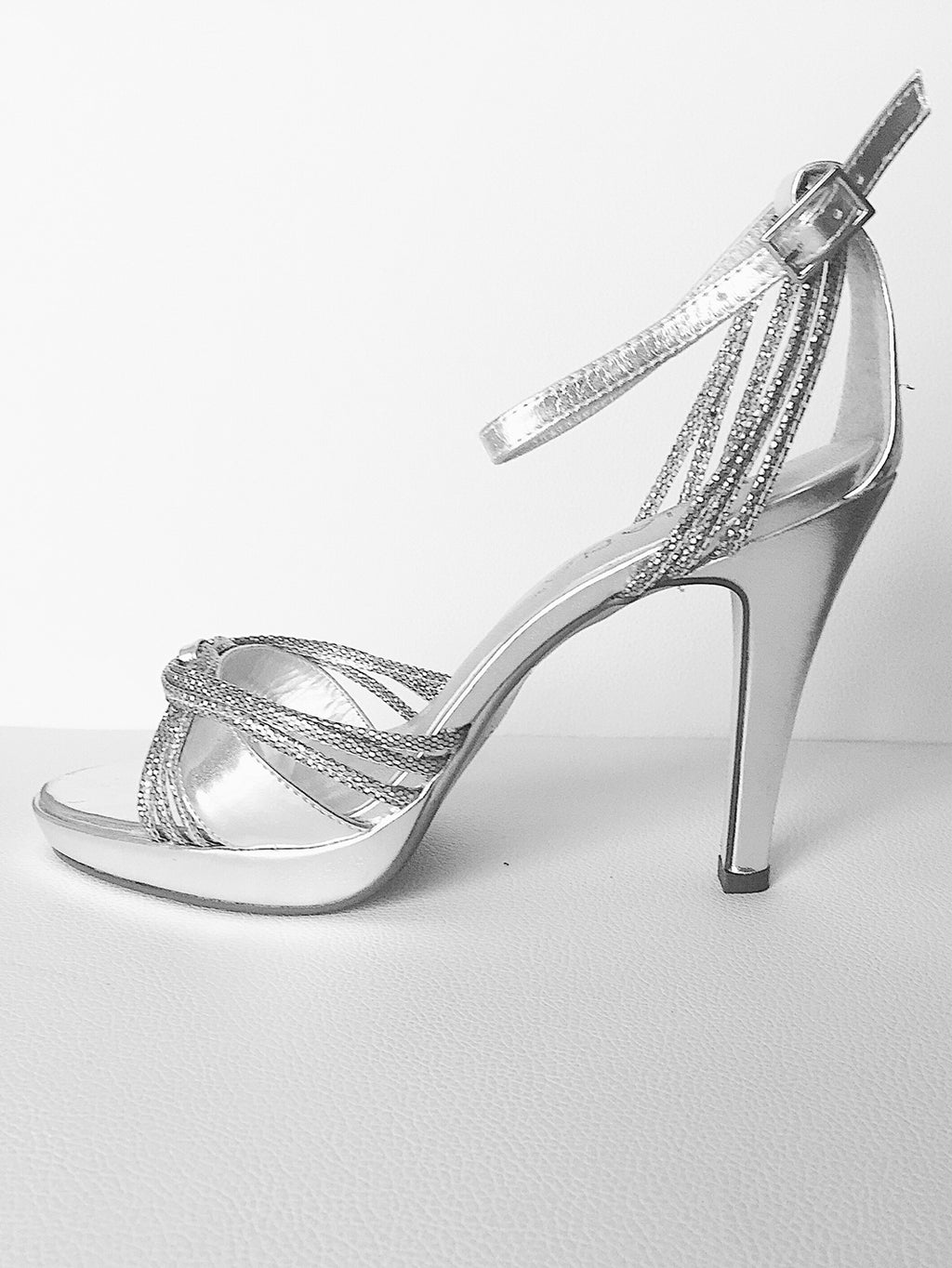 Silver high heels shoes
