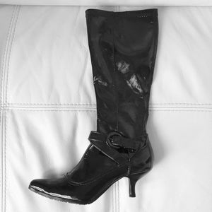 Black Patent Kitten Heels Knee-high Boots