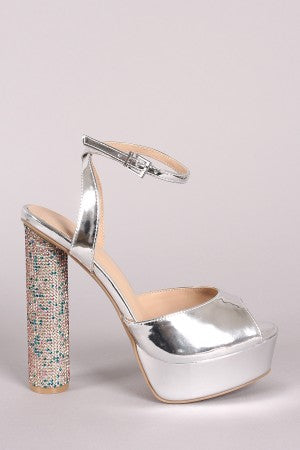 Wild Diva Lounge Ankle Strap Patent Rhinestone Cylindrical-Heel - LABELSHOES