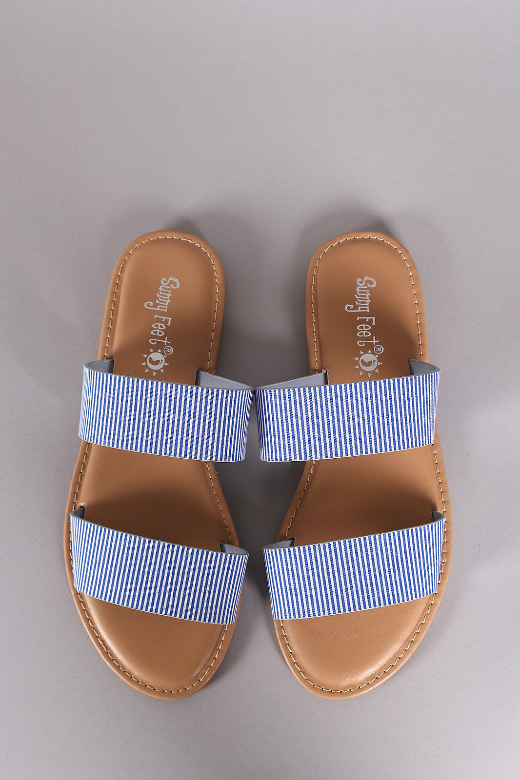 Sunny Feet Printed Double Band Slide Flat Sandals - LABELSHOES
