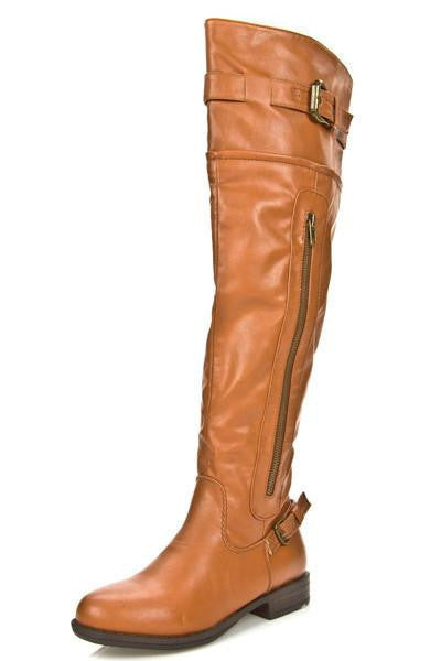 Caramel Over the knee Flat Boots LABEL SHOES