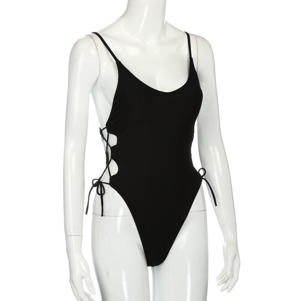 Black Lace-up Swimsuit - LABELSHOES