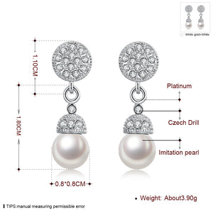 18K White Gold Plated Pearl Drop Earrings - LABELSHOES