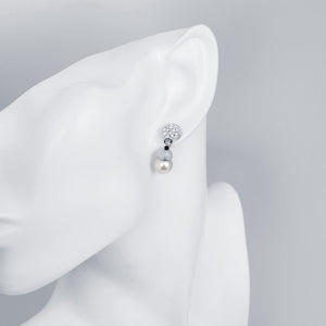 18K White Gold Plated Pearl Drop Earrings - LABELSHOES