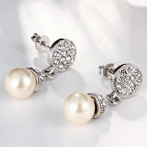 18K White Gold Plated Pearl Drop Earrings